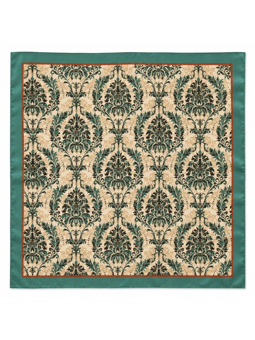 Teal Rust Damask Wild Rag Scarf 35x35 Satin Polyester Western Cowgirl